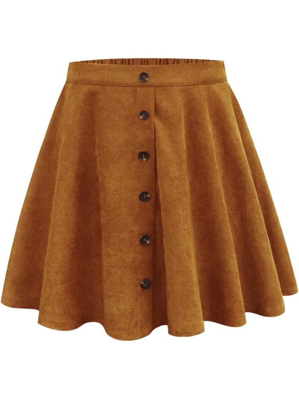 Women's Coffee 100% Polyester A-Line Elastic Waist Mini Corduroy Skater Skirt